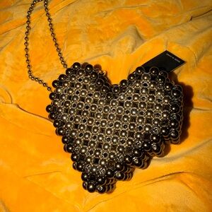 SHEIN Black Beaded Heart Clutch